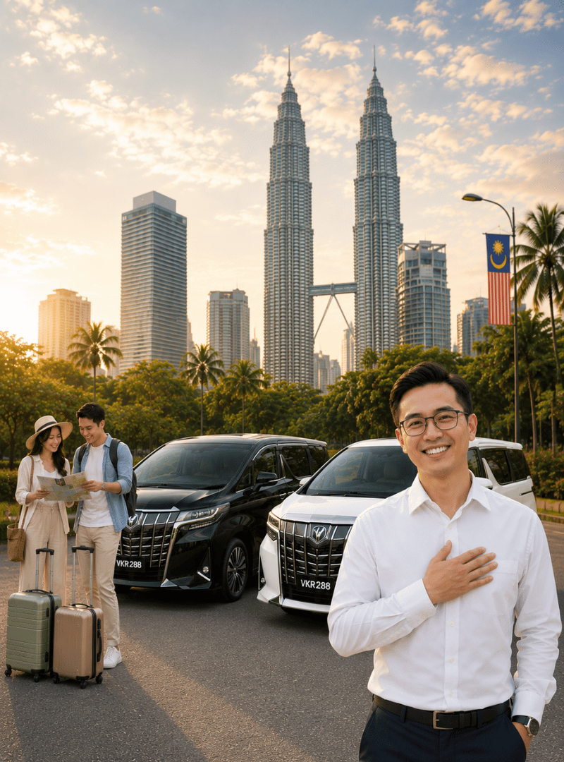 Zen Rides chauffeur with white Toyota Alphard in Kuala Lumpur